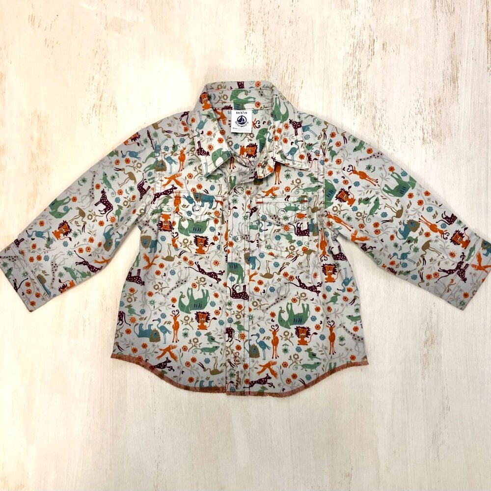 petite bateau safari print snap front shirt